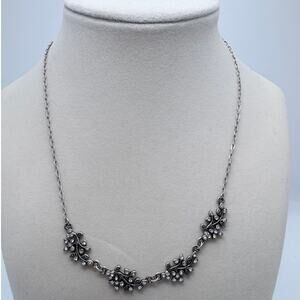 NY & Co Silver-Tone and Small Rhinestone Floral Occassion Necklace